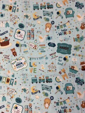 Riley Blake Fabric Baby Boy 2025 Blue Green Background 1 yd 21" Hello World